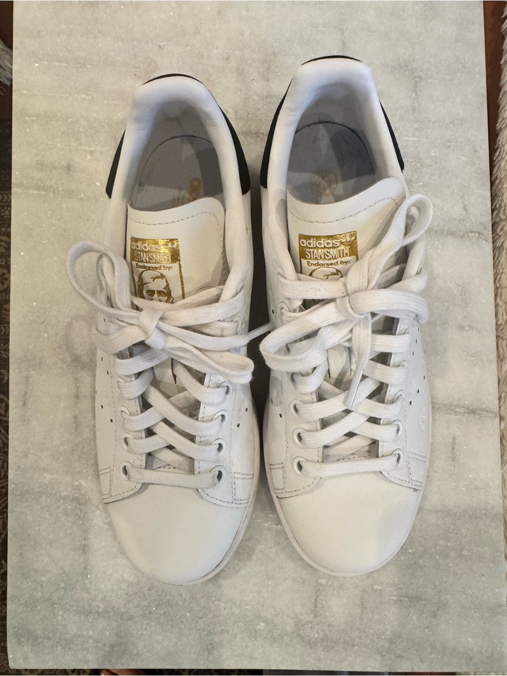Adidas Stan Smith White Leather Sneakers Black Heel Tab - size 7 - Picture 2 of 9